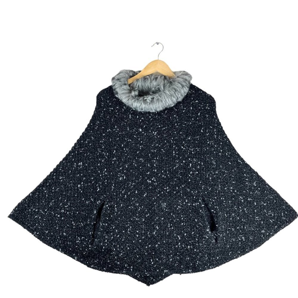 Saks Fifth Black‎ label fur trim poncho